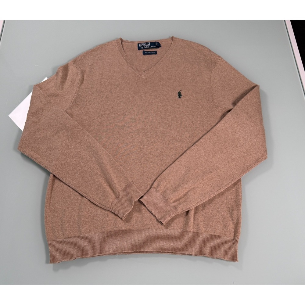 Polo Ralph Lauren V-Neck Sweater Men's M Brown Pullover Lightweight Preppy